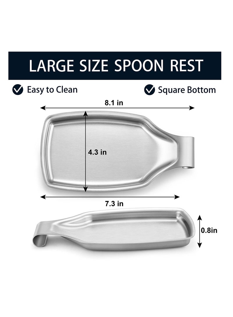 Stainless Steel Spoon Rest Tray For Kitchen Large Cooking Utensil Spatula Ladle Holder With Square Bottom Kitchen Accessories For Kitchen Countertop