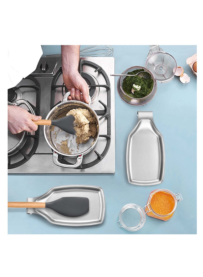 Stainless Steel Spoon Rest Tray For Kitchen Large Cooking Utensil Spatula Ladle Holder With Square Bottom Kitchen Accessories For Kitchen Countertop