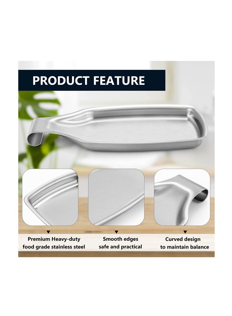 Stainless Steel Spoon Rest Tray For Kitchen Large Cooking Utensil Spatula Ladle Holder With Square Bottom Kitchen Accessories For Kitchen Countertop