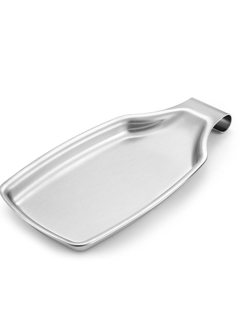 Stainless Steel Spoon Rest Tray For Kitchen Large Cooking Utensil Spatula Ladle Holder With Square Bottom Kitchen Accessories For Kitchen Countertop