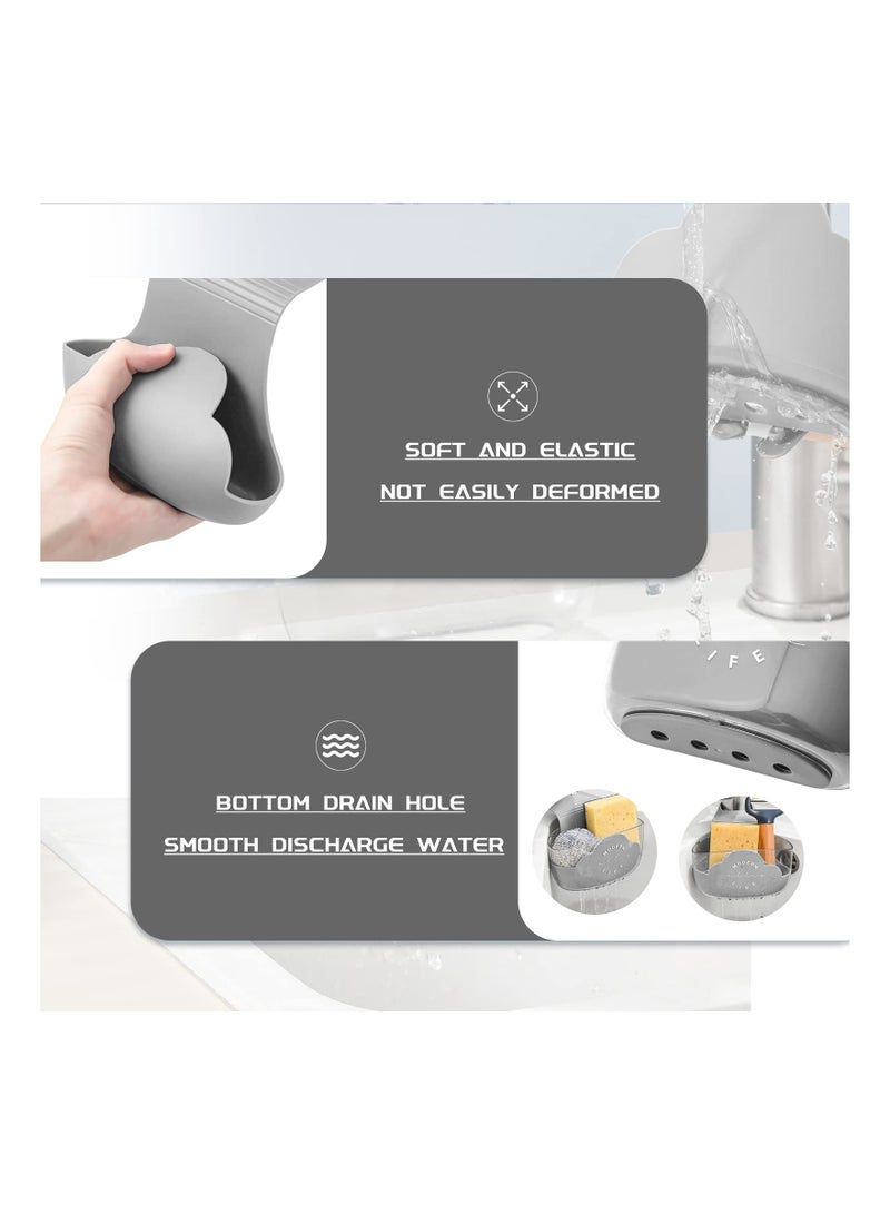 Sponge Holder Sink Caddy, SYOSI Sink Storage Filter Rack for Kitchen Organization with 30 Pieces Disposable Mesh Sink Strainer Bags, Hanging Kitchen Adjustable Strap Faucet Caddy (2 Pack, Grey)