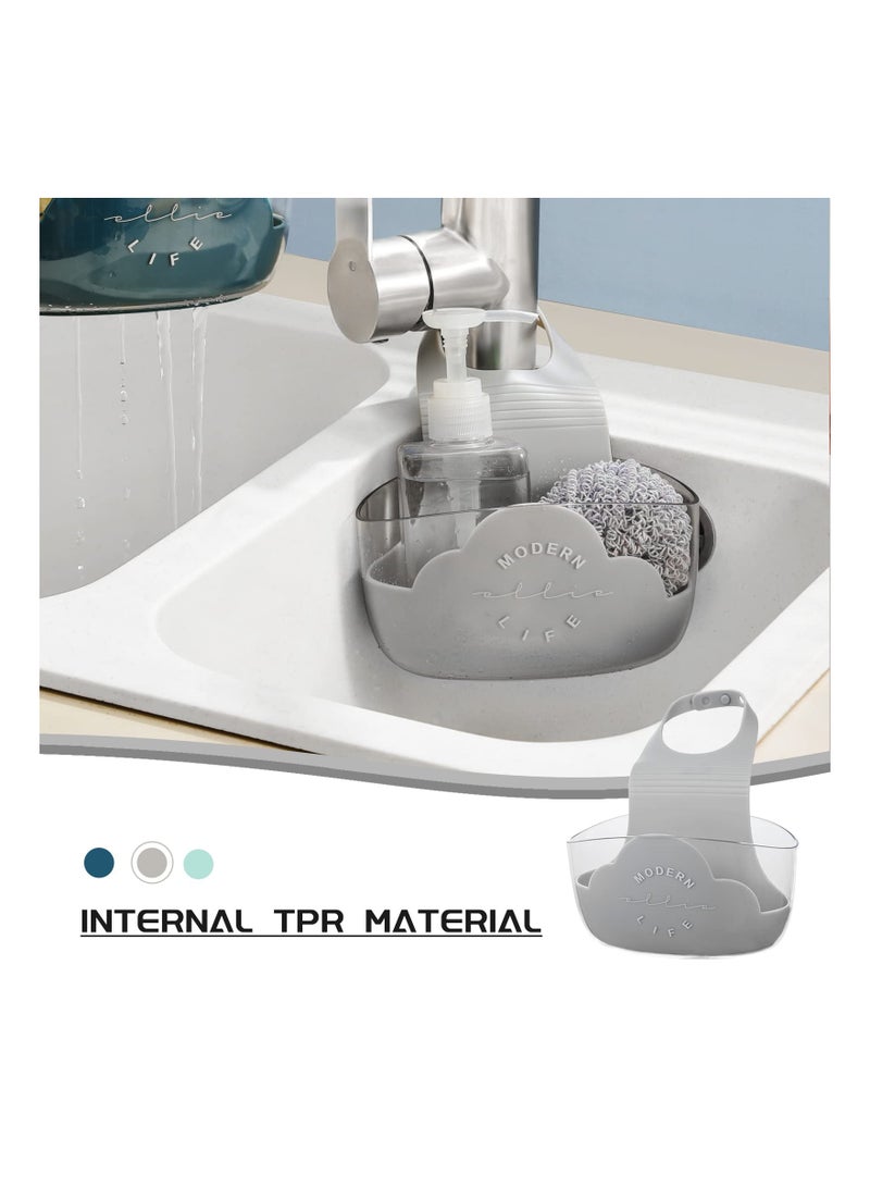 Sponge Holder Sink Caddy, SYOSI Sink Storage Filter Rack for Kitchen Organization with 30 Pieces Disposable Mesh Sink Strainer Bags, Hanging Kitchen Adjustable Strap Faucet Caddy (2 Pack, Grey)