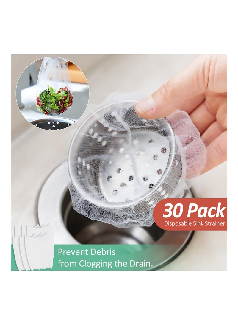 Sponge Holder Sink Caddy, SYOSI Sink Storage Filter Rack for Kitchen Organization with 30 Pieces Disposable Mesh Sink Strainer Bags, Hanging Kitchen Adjustable Strap Faucet Caddy (2 Pack, Grey)