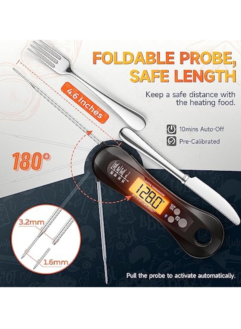 Meat Thermometer, Digital Instant Read Food Thermometer, with Foldable Probe, for Grilling and Cooking, Waterproof Ultra-Fast Instant Read, LED Display, for Monitoring of BBQ Grill, Oven, Cooking