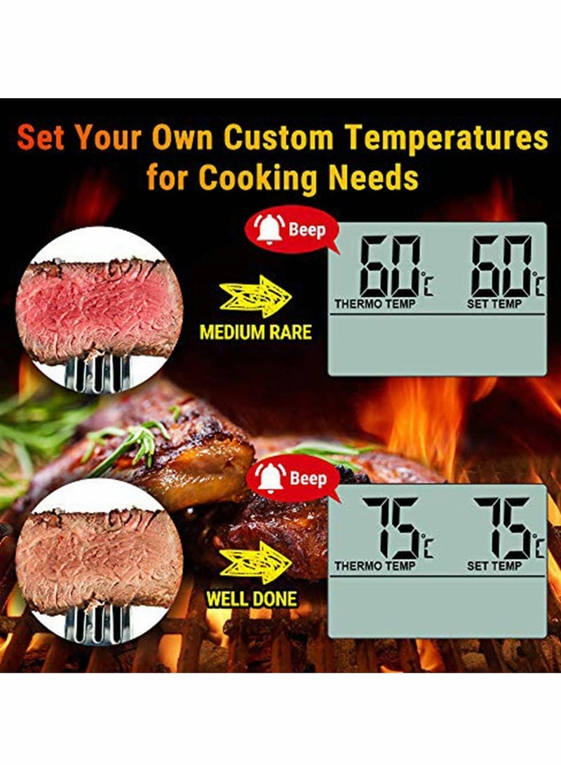 Digital Food Meat Thermometer with LCD Display and Timer  Stainless Steel Probe for BBQ Grill Smoker Kitchen Cooking