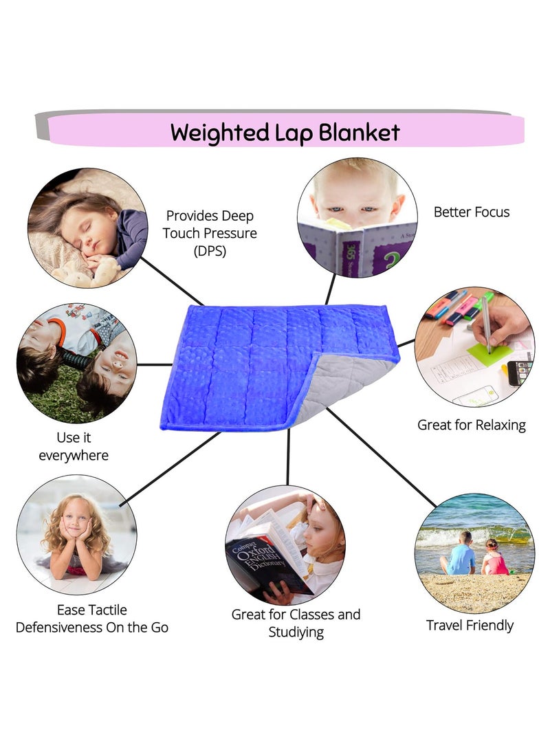 Weighted Lap Blanket for Kids 3Lbs Dotted Minky Weighted Lap Pad for Kids with Sensory Processing Issues Like Autism or ADHD 56x48cm Blue/Grey