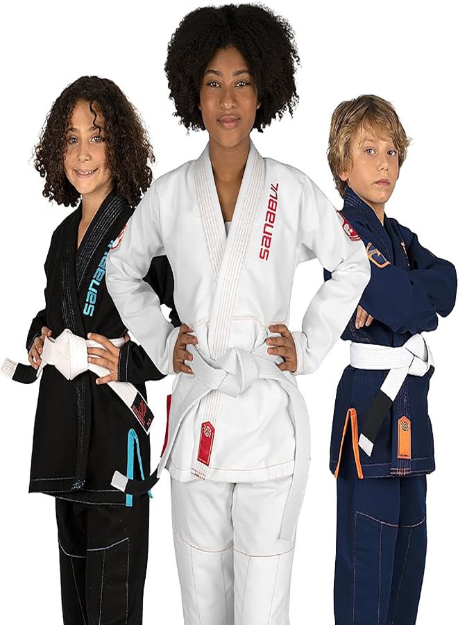 Sanabul Future Legends BJJ Gi for Kids | Premium Youth Brazilian Jiu Jitsu Gi with FREE White Belt | Lightweight & Durable Jiu Jitsu Kimono for Children and Youth (White/Red, K0)