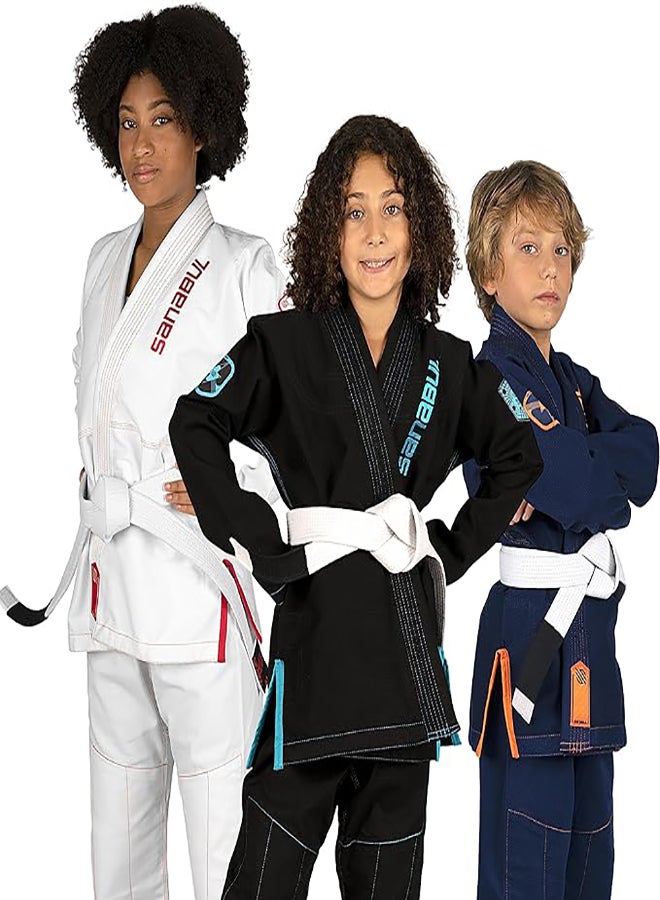 Sanabul Future Legends BJJ Gi for Kids | Premium Youth Brazilian Jiu Jitsu Gi with FREE White Belt | Lightweight & Durable Jiu Jitsu Kimono for Children and Youth (BLACK/BLUE, K0)