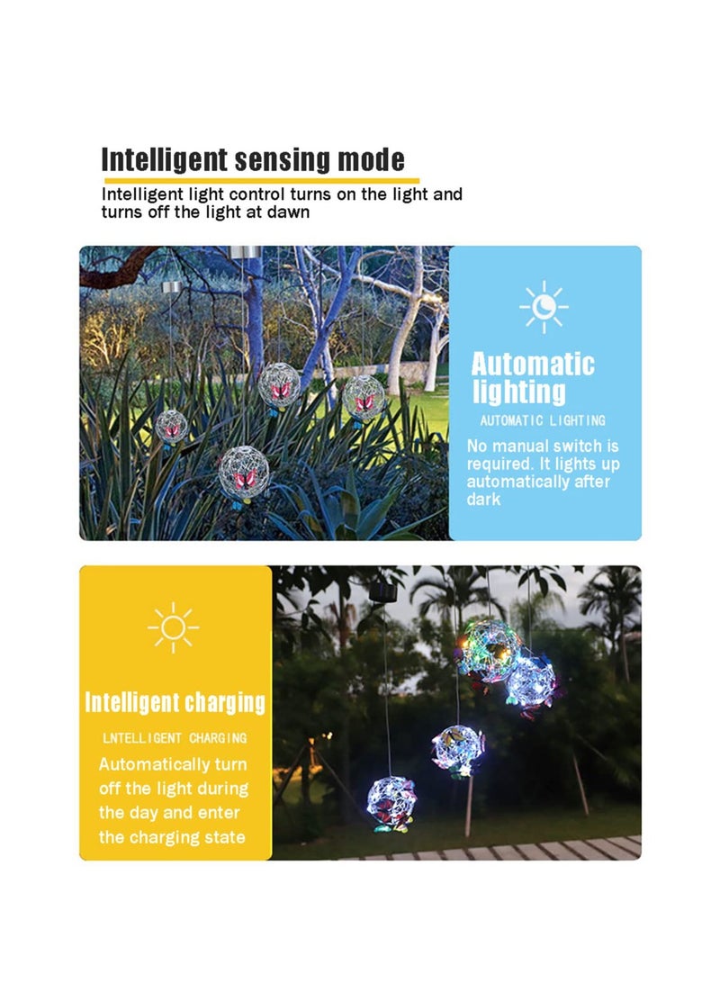 Solar Garden Light, Decoration Hanging Butterfly Ball, Solar Lights Outdoor Garden Ornament, Metal Aluminum Waterproof Solar Powered Lanterns, for Yard Garden Pathway Balcony Patio Yard
