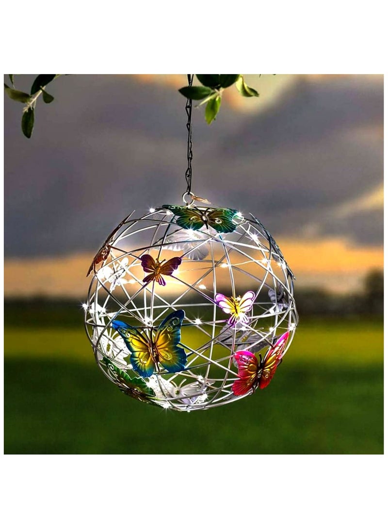 Solar Garden Light, Decoration Hanging Butterfly Ball, Solar Lights Outdoor Garden Ornament, Metal Aluminum Waterproof Solar Powered Lanterns, for Yard Garden Pathway Balcony Patio Yard