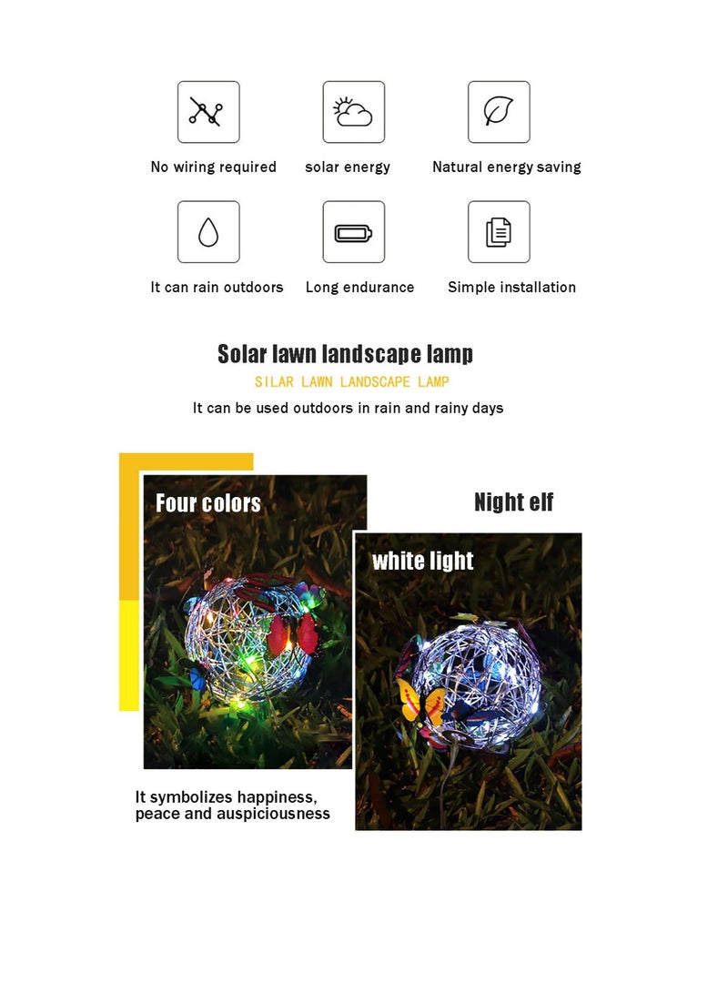 Solar Garden Light, Decoration Hanging Butterfly Ball, Solar Lights Outdoor Garden Ornament, Metal Aluminum Waterproof Solar Powered Lanterns, for Yard Garden Pathway Balcony Patio Yard