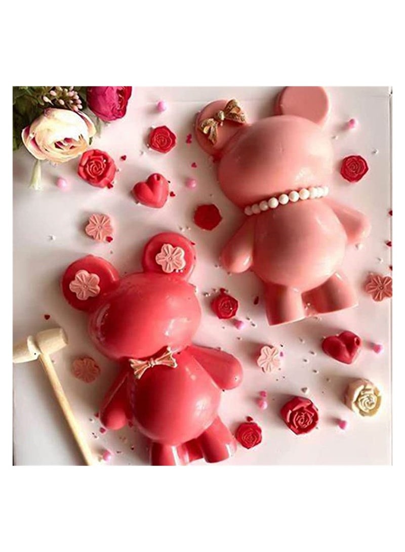 Bear Chocolate Silicone Mould, 2 Pcs Large 3D Breakable Chocolate Bear Mould with 1 Pcs Hammer for DIY Smashable Bears, Mousse Cake, Dessert Baking, Jello, Big Gummy, Birthday Candy Making