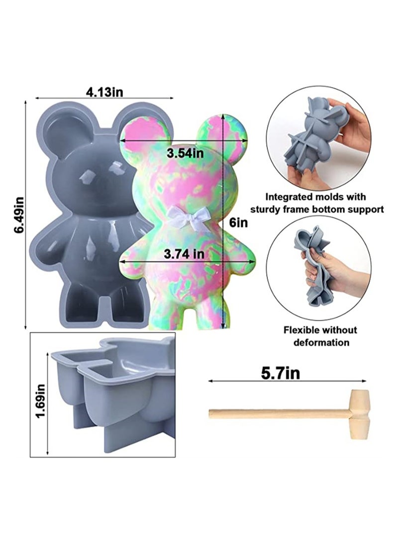 Bear Chocolate Silicone Mould, 2 Pcs Large 3D Breakable Chocolate Bear Mould with 1 Pcs Hammer for DIY Smashable Bears, Mousse Cake, Dessert Baking, Jello, Big Gummy, Birthday Candy Making