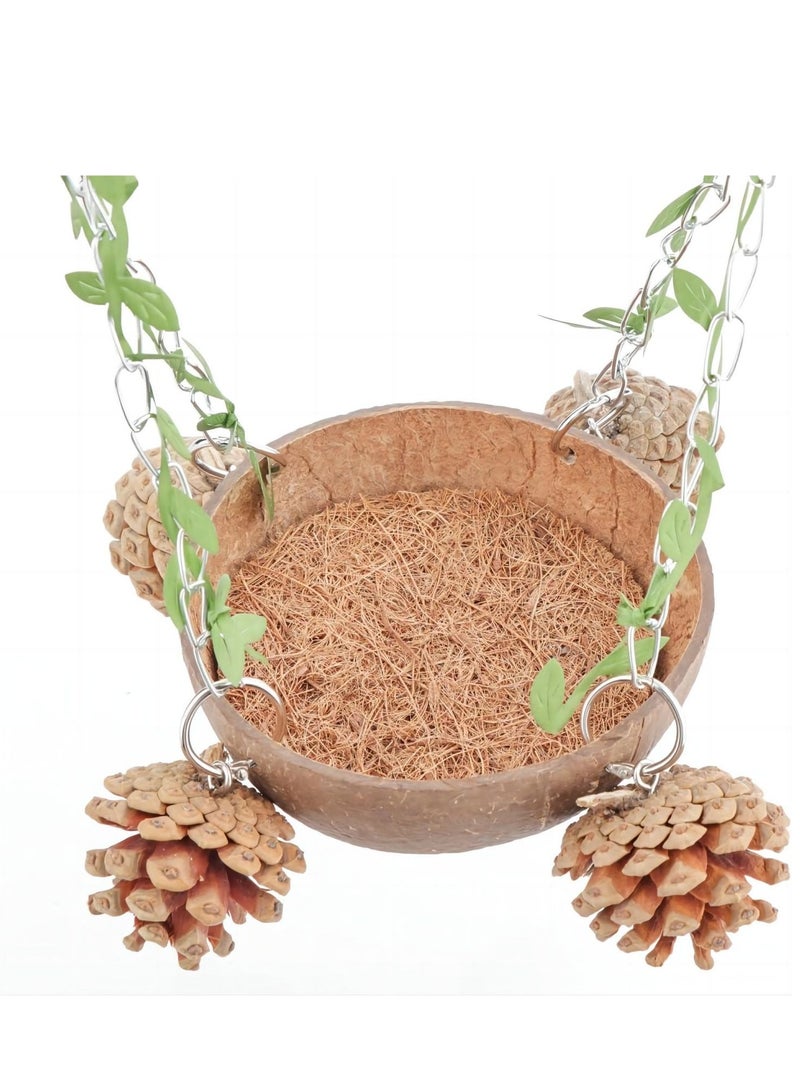 Bird Natural Coconut Nest Sugar Glider Hanging Swing Toy with Coconut Fiber Mat for Small Bird Parrot Parakeet Sugar Glider