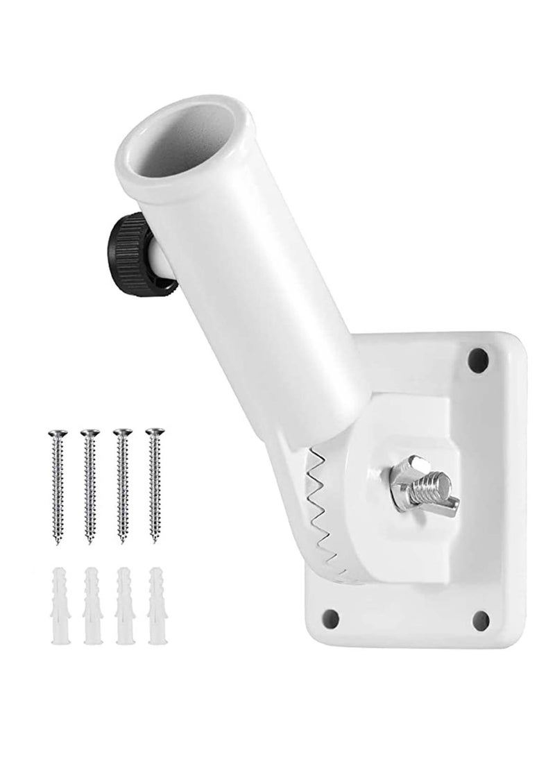 Flag Pole Bracket Flag Pole Bracket for Outside House Heavy Duty Aluminum Alloy 180° Adjustable Multi Positions Rust Free asy to Adjust Angle and Orientation (White)