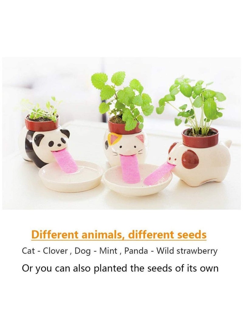 3 Pieces Watering Animal Planter Self Watering Planter Drinking Animal Tongue C ute Style Ceramic Mini Backpack Plant Pot