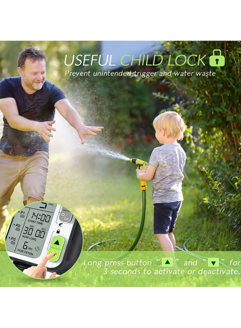 SYOSI Sprinkler Timer, Programmable Garden Hose Timer with 3 Separate Watering Programs and Rain Auto Sensor Function, Waterproof Hose Timer with Child Lock/Rain Barrel/3.5' HD Screen