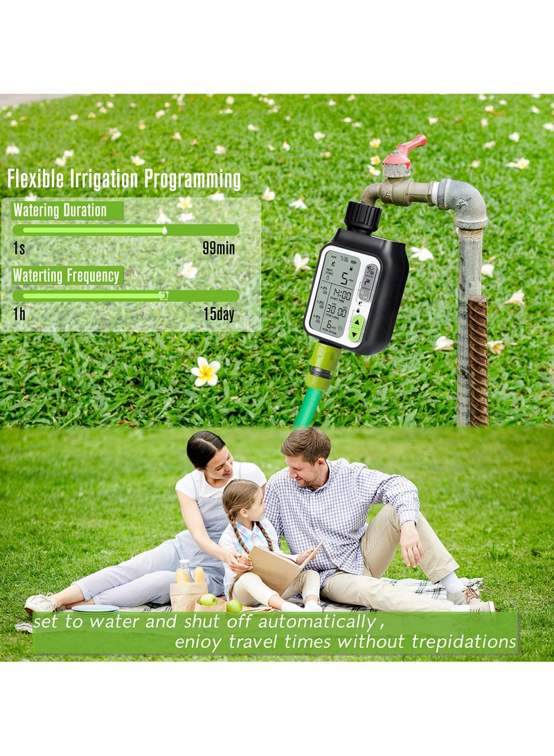 SYOSI Sprinkler Timer, Programmable Garden Hose Timer with 3 Separate Watering Programs and Rain Auto Sensor Function, Waterproof Hose Timer with Child Lock/Rain Barrel/3.5' HD Screen