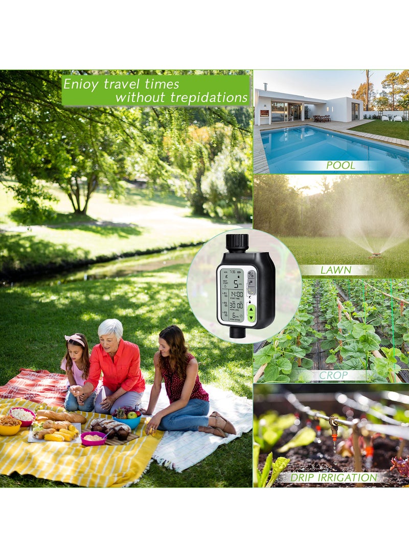 SYOSI Sprinkler Timer, Programmable Garden Hose Timer with 3 Separate Watering Programs and Rain Auto Sensor Function, Waterproof Hose Timer with Child Lock/Rain Barrel/3.5' HD Screen