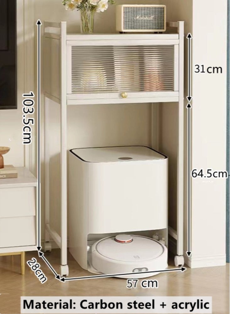 1-Piece Corner Storage Floor Living Room Cabinet Bedroom Shelve With Door And Wheel White 57x28x103.5 cm