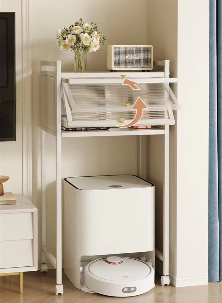 1-Piece Corner Storage Floor Living Room Cabinet Bedroom Shelve With Door And Wheel White 57x28x103.5 cm