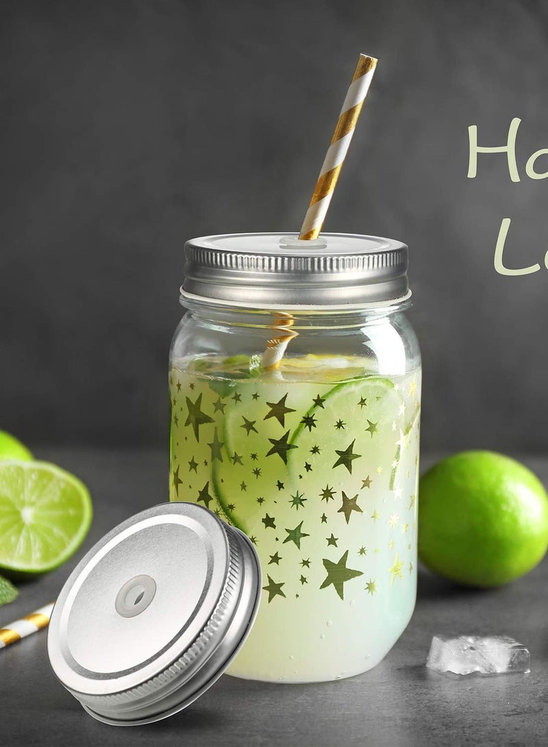 8 Pieces 70 Mm Stainless Steel Regular Mouth Canning Jar Lids With Straw Hole Leak Proof Reusable Silver Jar
