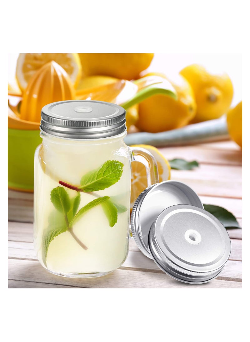 8 Pieces 70 Mm Stainless Steel Regular Mouth Canning Jar Lids With Straw Hole Leak Proof Reusable Silver Jar