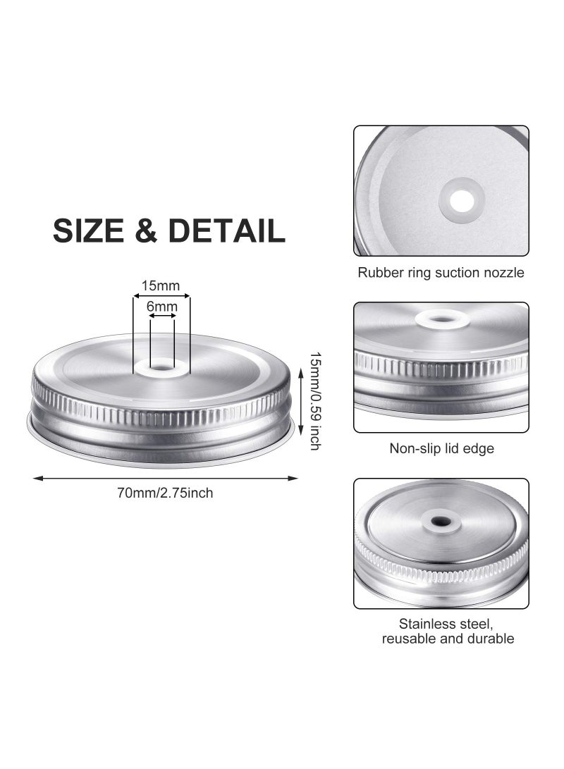 8 Pieces 70 Mm Stainless Steel Regular Mouth Canning Jar Lids With Straw Hole Leak Proof Reusable Silver Jar