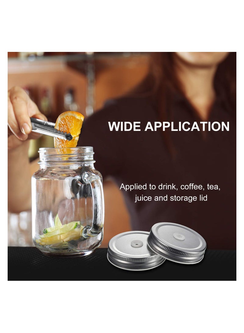 8 Pieces 70 Mm Stainless Steel Regular Mouth Canning Jar Lids With Straw Hole Leak Proof Reusable Silver Jar