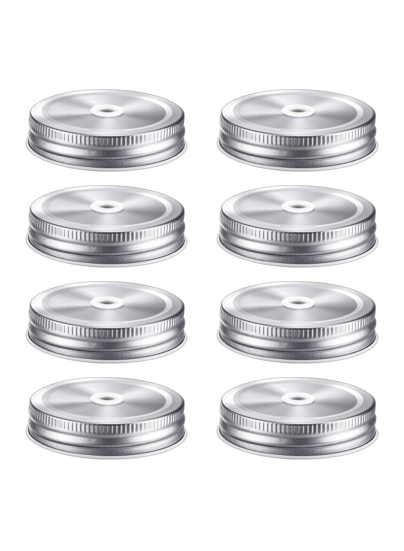 8 Pieces 70 Mm Stainless Steel Regular Mouth Canning Jar Lids With Straw Hole Leak Proof Reusable Silver Jar