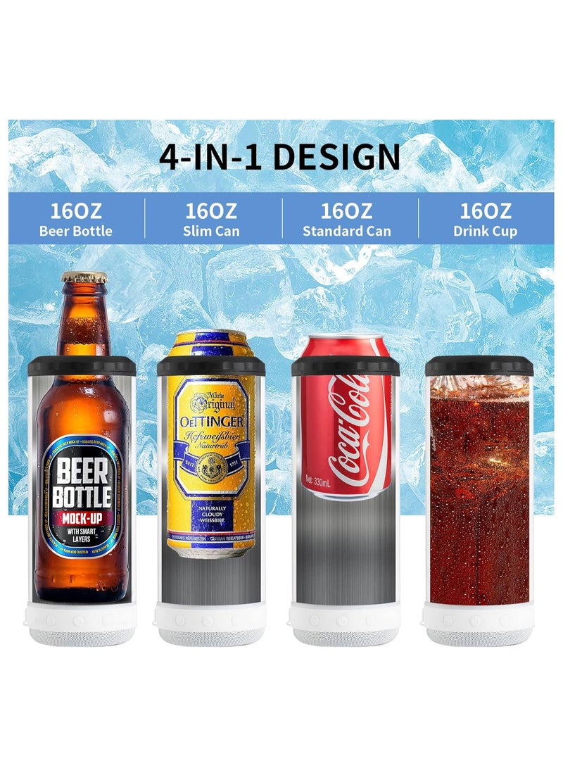 Sublimation Skinny Can Cooler Sublimation Can Cooler with Speaker 4 in 1 16oz Straight Music Can Cooler Insulated Speaker Cup Can Cooler with Detachable Led Light for Summer Beach Party