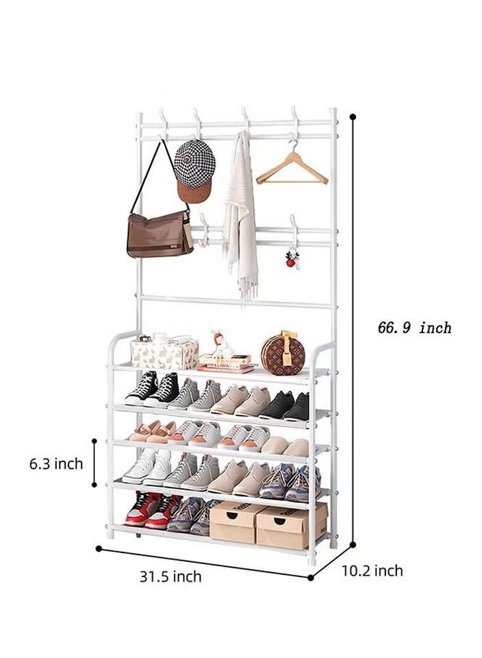 5-layer shoe rack and coat rack, bedroom dormitory, white