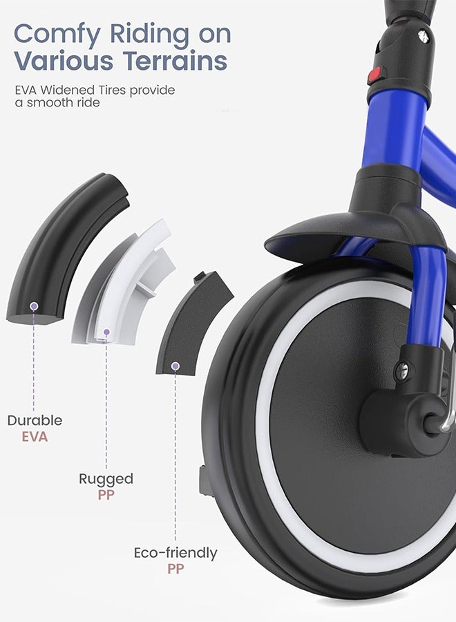 Foldable 2 in 1 Tricycle for Kids Baby Smart Plug & Play Kids Tricycle Cycle with Rear Storage Basket & 3 Wheels Tricycle Bicycle Baby Tricycle Cycle for Kids 2 to 5 Years Boy Girl Blue