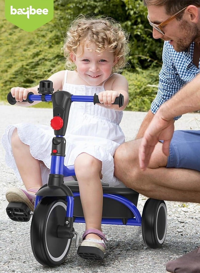 Foldable 2 in 1 Tricycle for Kids Baby Smart Plug & Play Kids Tricycle Cycle with Rear Storage Basket & 3 Wheels Tricycle Bicycle Baby Tricycle Cycle for Kids 2 to 5 Years Boy Girl Blue