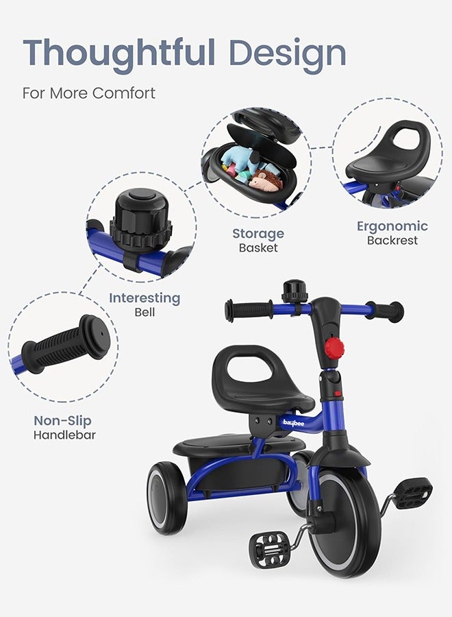 Foldable 2 in 1 Tricycle for Kids Baby Smart Plug & Play Kids Tricycle Cycle with Rear Storage Basket & 3 Wheels Tricycle Bicycle Baby Tricycle Cycle for Kids 2 to 5 Years Boy Girl Blue