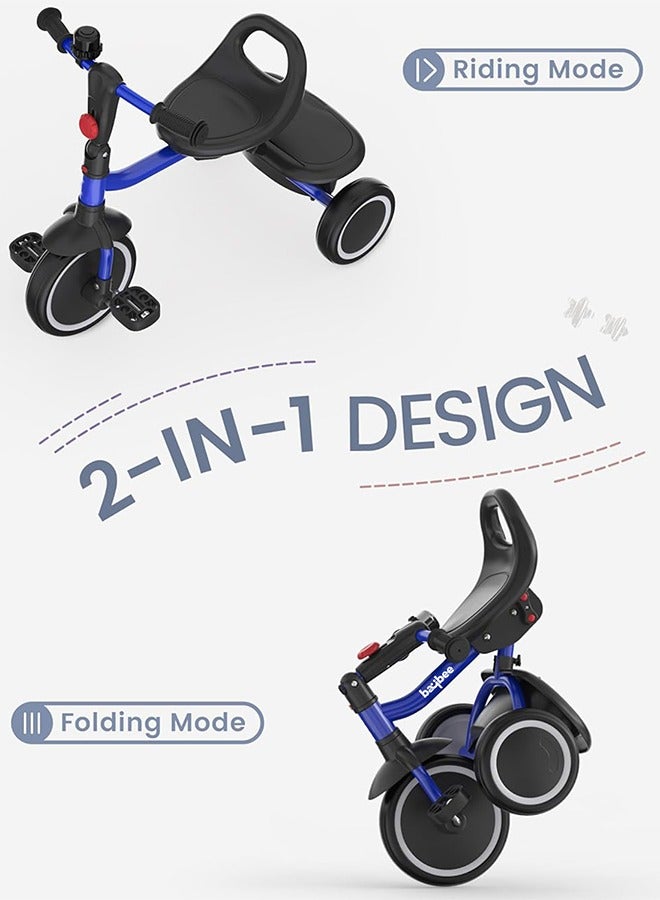 Foldable 2 in 1 Tricycle for Kids Baby Smart Plug & Play Kids Tricycle Cycle with Rear Storage Basket & 3 Wheels Tricycle Bicycle Baby Tricycle Cycle for Kids 2 to 5 Years Boy Girl Blue