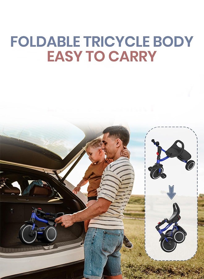 Foldable 2 in 1 Tricycle for Kids Baby Smart Plug & Play Kids Tricycle Cycle with Rear Storage Basket & 3 Wheels Tricycle Bicycle Baby Tricycle Cycle for Kids 2 to 5 Years Boy Girl Blue