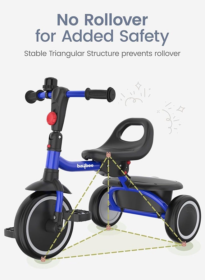 Foldable 2 in 1 Tricycle for Kids Baby Smart Plug & Play Kids Tricycle Cycle with Rear Storage Basket & 3 Wheels Tricycle Bicycle Baby Tricycle Cycle for Kids 2 to 5 Years Boy Girl Blue