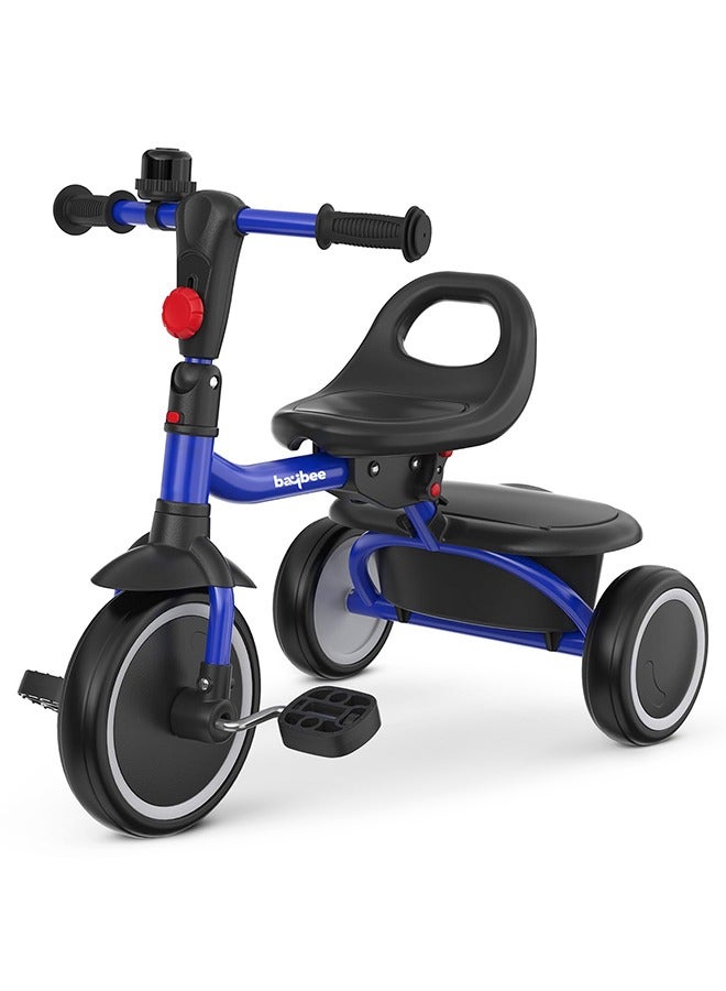 Foldable 2 in 1 Tricycle for Kids Baby Smart Plug & Play Kids Tricycle Cycle with Rear Storage Basket & 3 Wheels Tricycle Bicycle Baby Tricycle Cycle for Kids 2 to 5 Years Boy Girl Blue