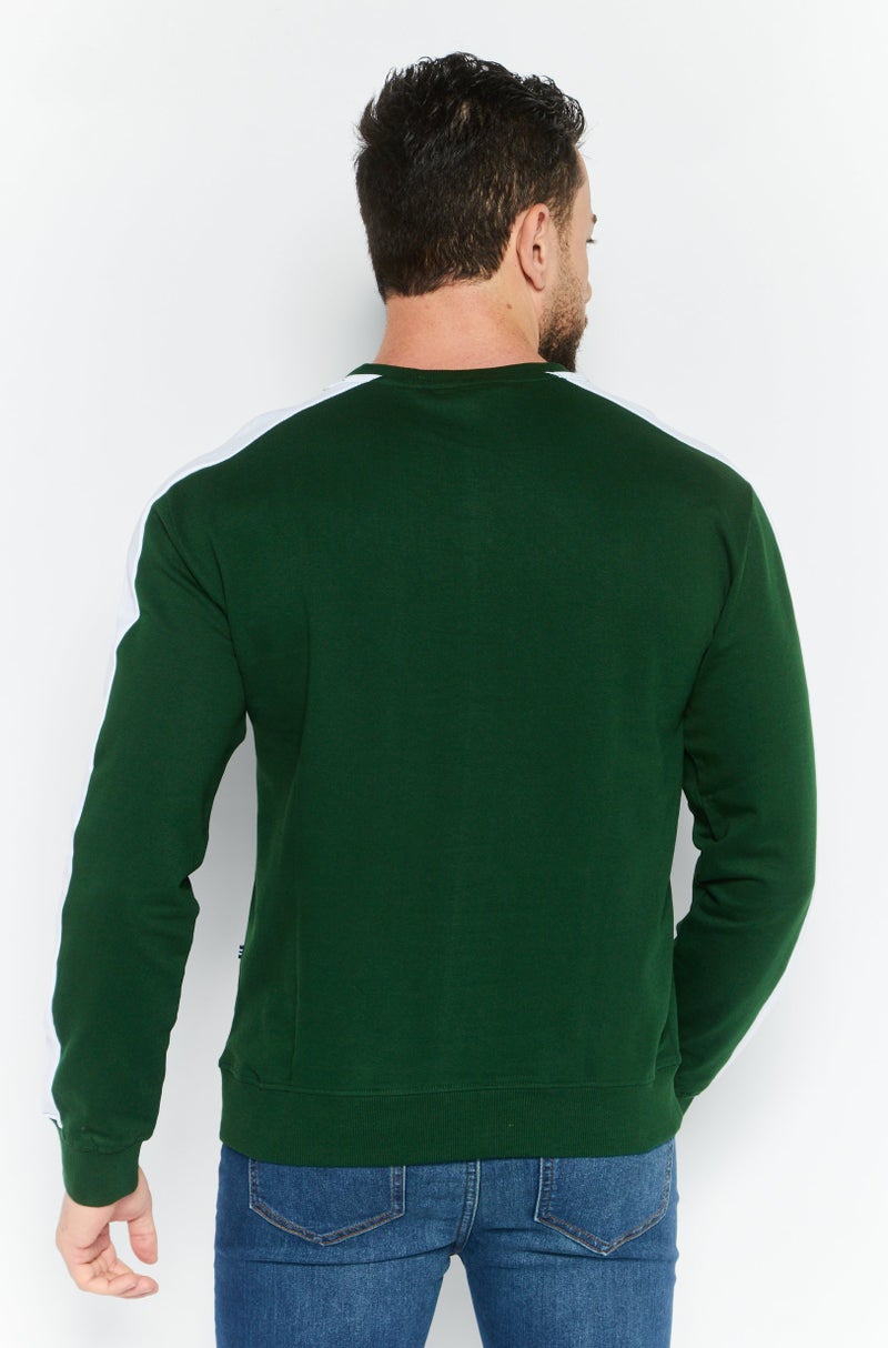 Men Crew Neck Long Sleeve Brand Logo Sweatshirt, Green