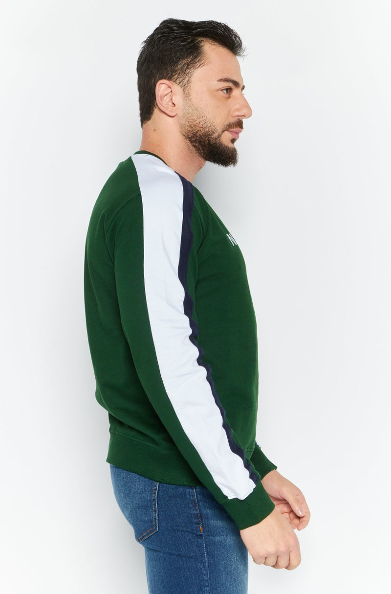 Men Crew Neck Long Sleeve Brand Logo Sweatshirt, Green