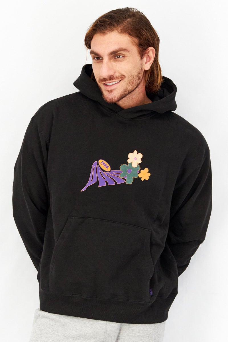 Men Sportswear Fit Hooded Long Sleeve Sweatshirts, Black