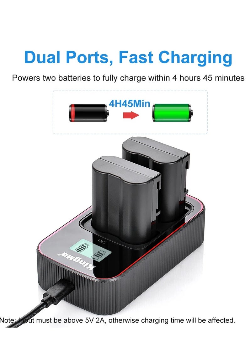 KingMa EN-EL15 EN EL15 Battery LCD USB Dual Charger with 2 Batteries Kit Replecement Battery and Charger For Nikon Z5 Z6 Z6II Z7 Z7II D500 D600 D610 D750 D780 D800 D800E D810