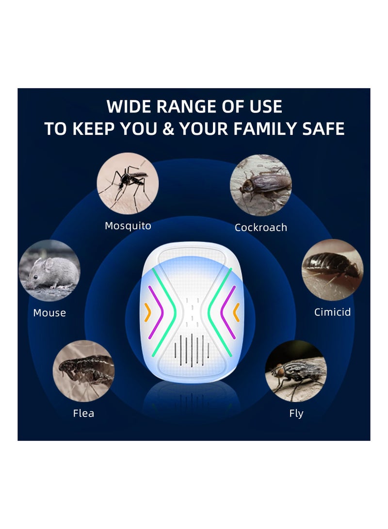 4 Pack Ultrasonic Pest Repeller Plug in Mouse Repellent Indoor Ultrasonic Repellent Rodent Repellent with Dual-Frequency Ultrasonic Wave for Spiders Flies Ants Mice Rats Roaches