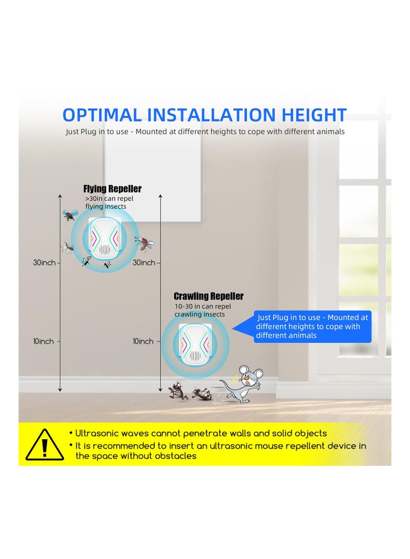 4 Pack Ultrasonic Pest Repeller Plug in Mouse Repellent Indoor Ultrasonic Repellent Rodent Repellent with Dual-Frequency Ultrasonic Wave for Spiders Flies Ants Mice Rats Roaches