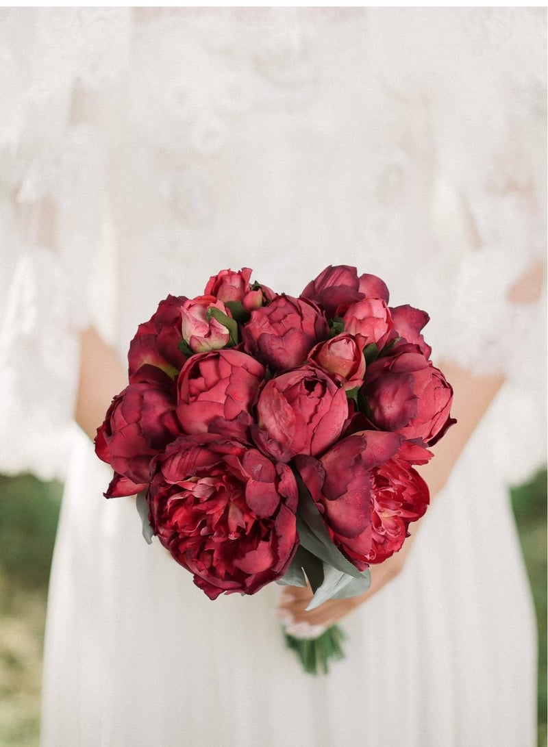 Red Peonies Silk Flowers 2 Bouquets 14Heads Faux Peony Flowers Red Fake Peonies Flowers Artificial for Decorations for Wedding Bouquets Bridal Shower Decorations Home Office Party Decor (Red)