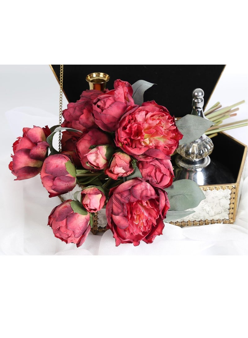 Red Peonies Silk Flowers 2 Bouquets 14Heads Faux Peony Flowers Red Fake Peonies Flowers Artificial for Decorations for Wedding Bouquets Bridal Shower Decorations Home Office Party Decor (Red)