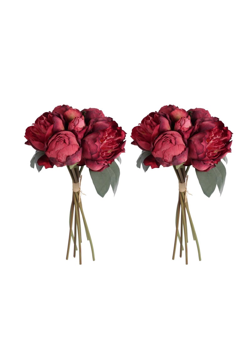 Red Peonies Silk Flowers 2 Bouquets 14Heads Faux Peony Flowers Red Fake Peonies Flowers Artificial for Decorations for Wedding Bouquets Bridal Shower Decorations Home Office Party Decor (Red)