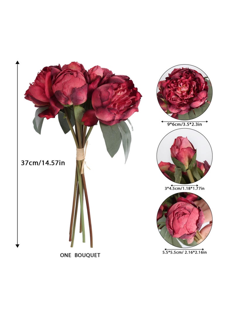 Red Peonies Silk Flowers 2 Bouquets 14Heads Faux Peony Flowers Red Fake Peonies Flowers Artificial for Decorations for Wedding Bouquets Bridal Shower Decorations Home Office Party Decor (Red)