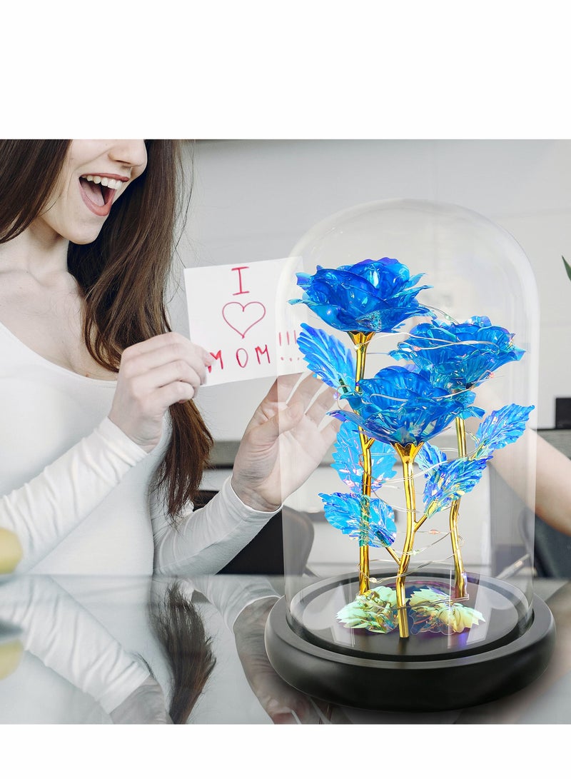 Rose Gifts for Women 3 Blue Colorful Artificial Flower Her Women Birthday Gift Mom Light Up Rose Her s Anniversary